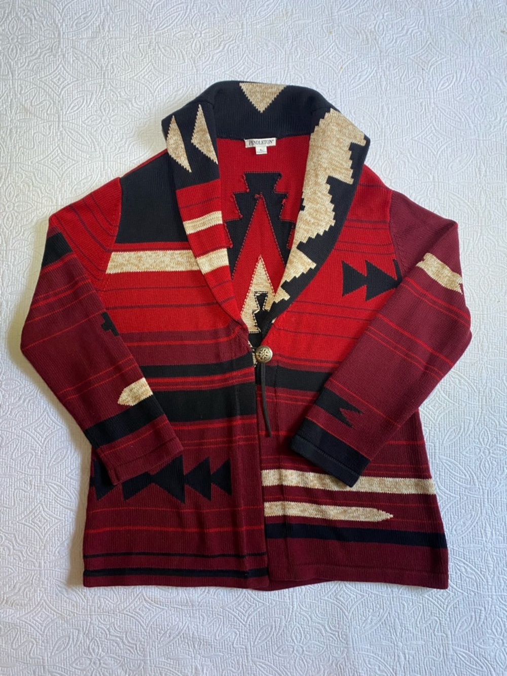 Pendleton Red, Black & Cream Southwestern Knit Cardigan